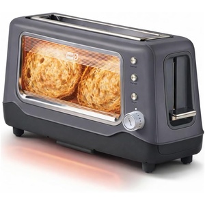 image:imageDash Clear View Toaster 105 Long Slot 2 Slice Toaster with SeeThrough Glass Window 7 Browning Levels Bagel Defrost amp Reheat Functions Removable Glass Panel Crumb Tray  WhiteGray