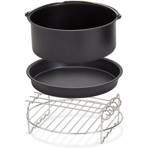 image:imageDash Compact Air Fryer Accessories  MultiPurpose PTFE Nonstick Accessories Kit  EasytoClean amp SpaceSaving Design  Includes Pizza Pan Baking Dish Skewers amp Cooking RackBLACK WITH SILVER