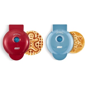image:imageDash Mini Waffle Maker Mini Machine for Creative Homemade Treats  Nonstick Iron with Unique Print Design  Stylish Waffle Machine  Red HeartRed and Metallic Blue
