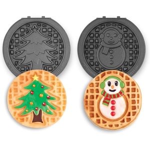 image:imageDash MultiMaker Mini System Removable Plate Set  Ceramic Nonstick Replacement Plates for FunShaped Waffle Breakfast  Waffle Maker Not Included  4Inch  TwoPack  PeanutsSnowman  Tree
