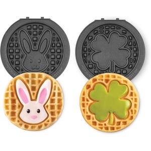 image:imageDash MultiMaker Mini System Removable Plate Set  Ceramic Nonstick Replacement Plates for FunShaped Waffle Breakfast  Waffle Maker Not Included  4Inch  TwoPack  PeanutsBunny  Shamrock