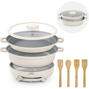 image:imageDash Stacks Stacking Cookware Set with Electric Burner  Features CleanCoating Ceramic Nonstick Coating  Versatile Nestable Pieces  Convenient Storage  Cream 8PieceCream