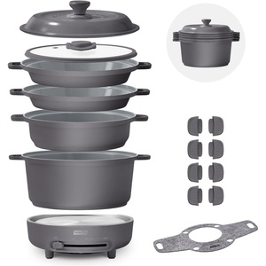 image:imageDash Stacks Stacking Cookware Set with Electric Burner  Features CleanCoating Ceramic Nonstick Coating  Versatile Nestable Pieces  Convenient Storage  Cream 8PieceForged Iron