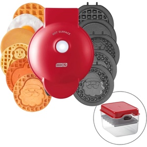 image:imageDASH Multimaker with 7 Removable Plates Waffle Iron amp Griddle  3 Themed Plates  Santa Pumpkin Snowman  Mini Waffle for Halloween and Christmas Holidays  for Kids and Families Red