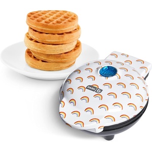 image:imageDash Mini Waffle Maker Electric Waffle Maker for Fun Breakfasts  Dual Nonstick Cooking Surface  Enjoy Fun FamilyFriendly Treats  Red Love HeartRAINBOW PRINT