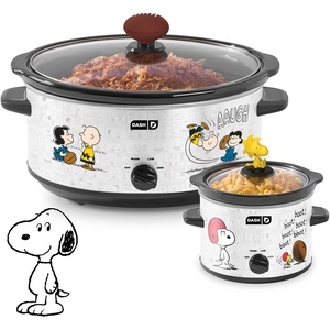 image:imageDash Peanuts Slow Cooker Set 2 Pack Electric Slow Cookers 7QT  2QT Snoopy Football Design HighLowWarm Removable Stoneware Pots Glass Lids